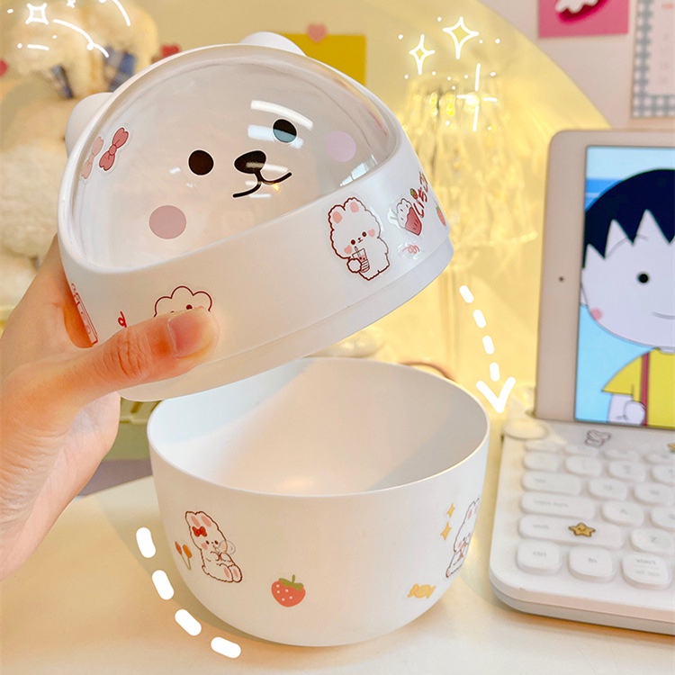 Thùng rác mini để bàn Thùng rác hình gấu cute có nắp dễ thương tặng sticker – Hộp đựng bút đa năng