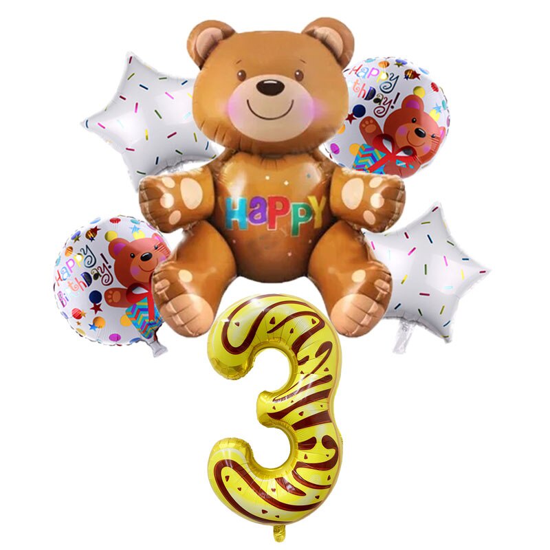 Set 7 bong bóng tráng nhôm hình gấu 3D kích thước 32 inch trang trí tiệc sinh nhật