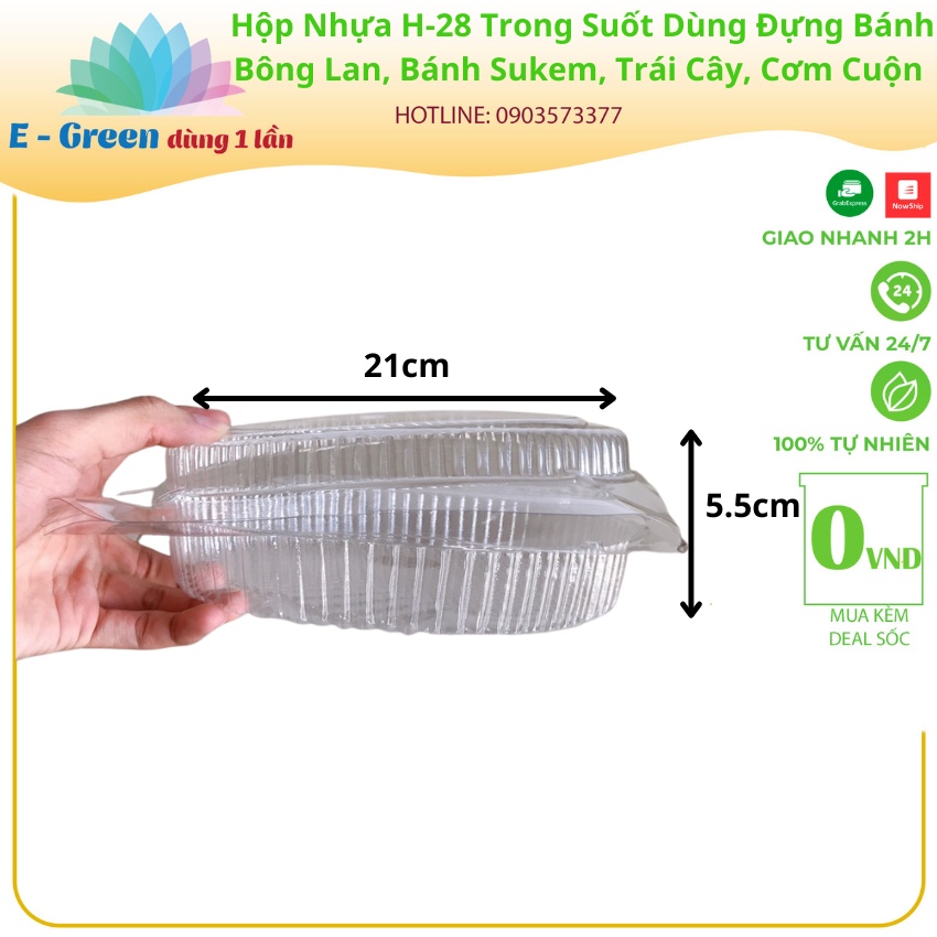 Lốc 10 Hộp Nhựa Tròn H-28 Đựng Bánh Bông Lan, Bánh Kem, Trái Cây Kích Thướt 21cm x 21cm x 5.5cm