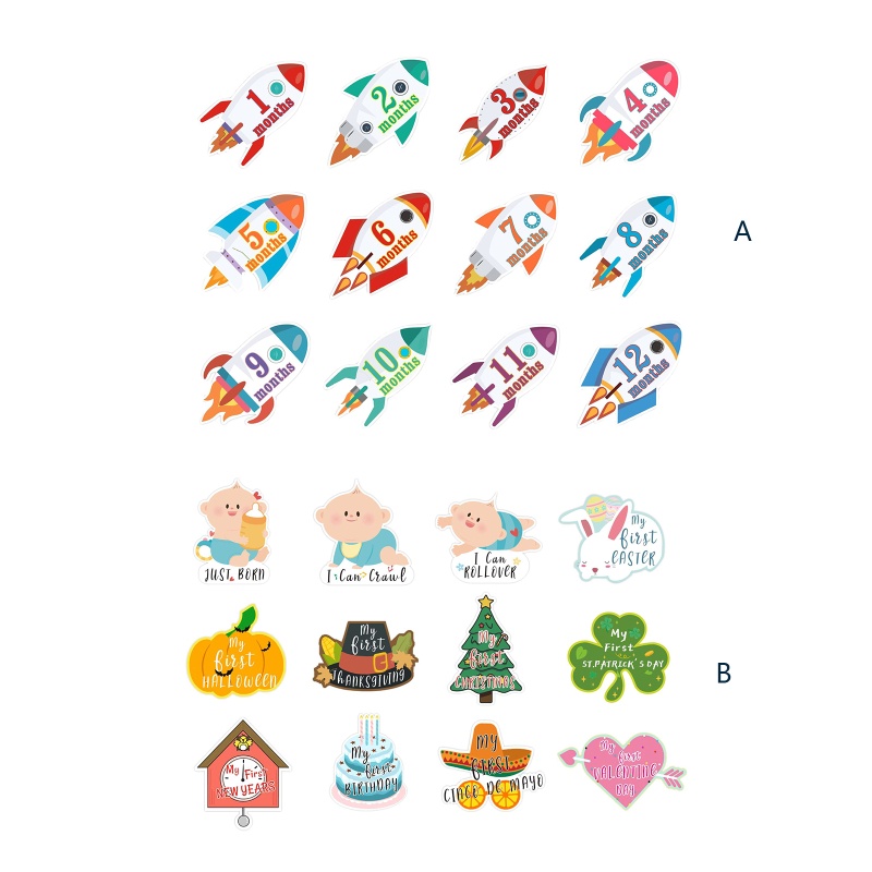 Bộ 12 Sticker Đánh Dấu Cột Mốc Phát Triển Theo Tháng Cho Bé 1-12 Tháng Tuổi