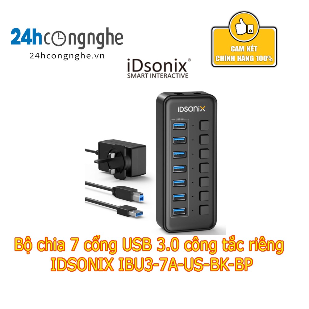 Bộ chia 7 cổng USB 3.0 công tắc riêng IDSONIX IBU3-7A-US-BK-BP