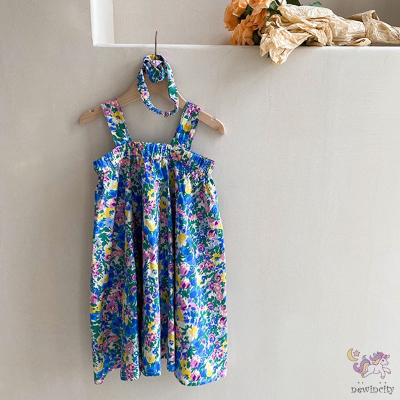 Đầm Hai Dây In Hoa Phong Cách Hàn Quốc Thời Trang Mùa Hè Cho Bé Gái