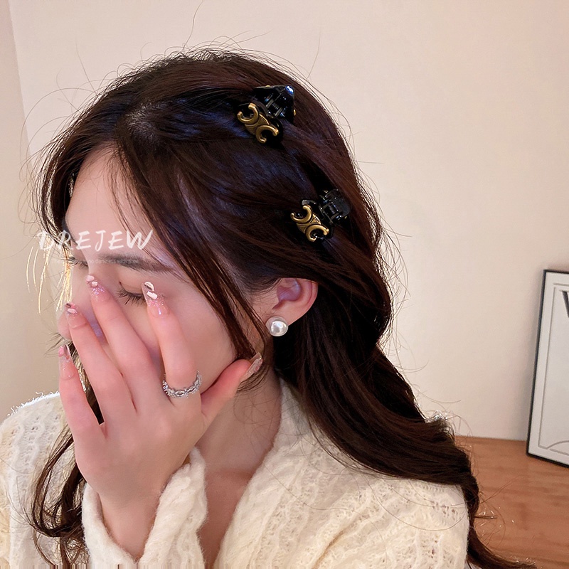 DREJEW Kẹp tóc nhỏ cố định tóc đuôi ngựa kiểu hình học/ tam giác/ chữ thời trang Pháp đơn giản
