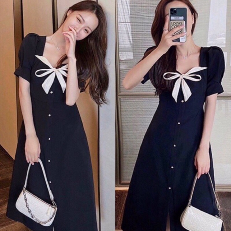 Đầm tiểu thư BlaPink Thiết kế nơ vàng sang trọng,Form chuẩn đẹp - SPIA DRESS T207