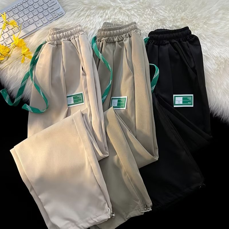 Quần ống rộng Vải Lụa Lạnh Mỏng Màu Trơn Thời Trang Đường Phố Mỹ 2022 Chất Lượng Cao Cho Nam