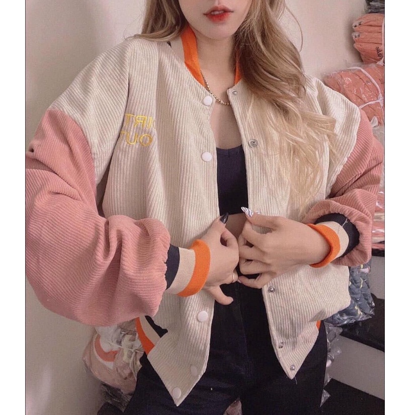 Áo khoác bomber bóng chày chất nhung tăm áo khoác Unisex nam nữ cá tính thời trang hàng quốc ULLAZANG