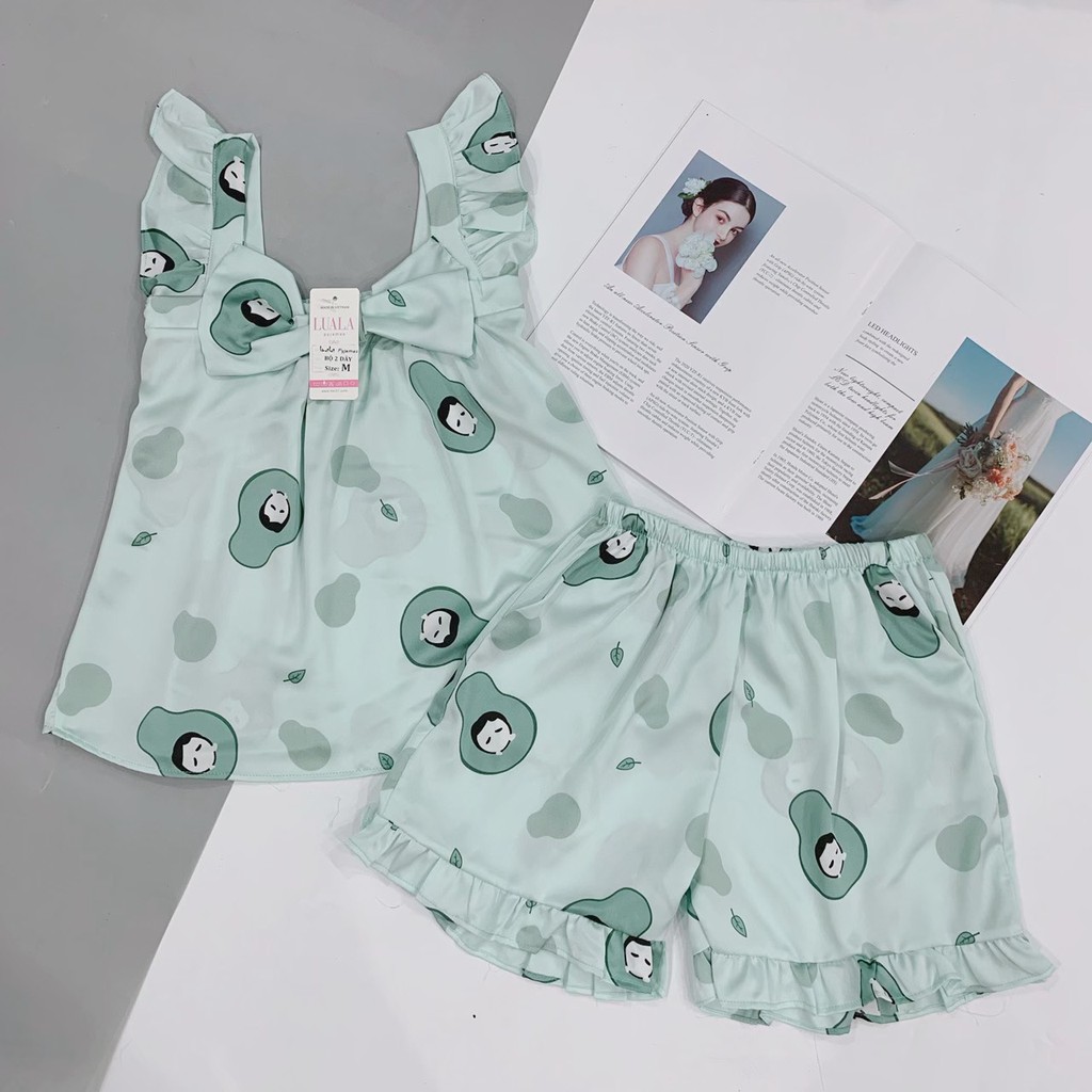 Set Đồ 2 Dây Mặc Nhà Từ Chất Liệu Lụa Satin Cao Cấp Pijama - Babi mama BP06