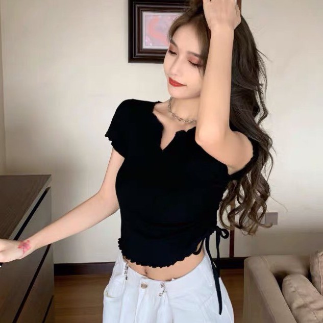 Áo croptop rút dây nữ Luala kiểu ôm sexy, đường may cuốn biên chất thun gân co giãn, form ngắn màu trơn Ulzzang Freesize