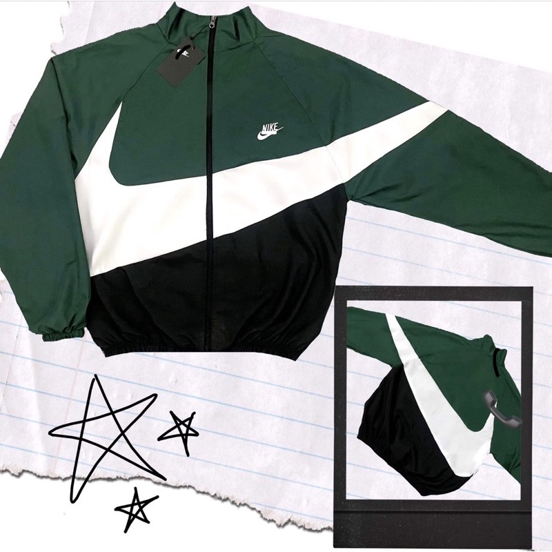 Áo Khoác Dù 2 Lớp Jacket Big Swoosh Màu Xanh Rêu - Vải Cao Cấp
