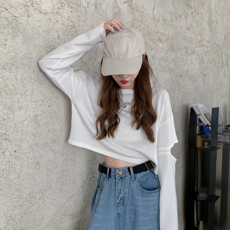 【ZHELIHANGFEI】Áo Len Tay Dài Form Rộng Lưng Cao Theo Phong Cách Preppy Dễ Phối Đồ