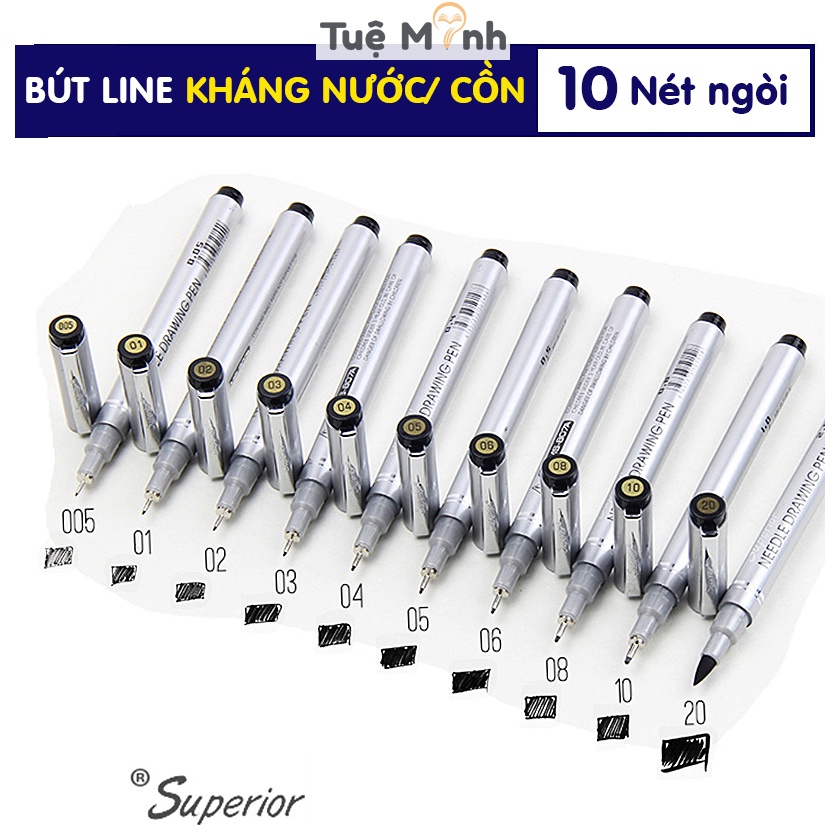 Bút line đi nét Superior kháng nước vẽ màu nước, vẽ sketch chuyên dụng B42 mực đen