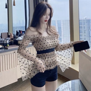 Áo lưới chấm bi tay loe