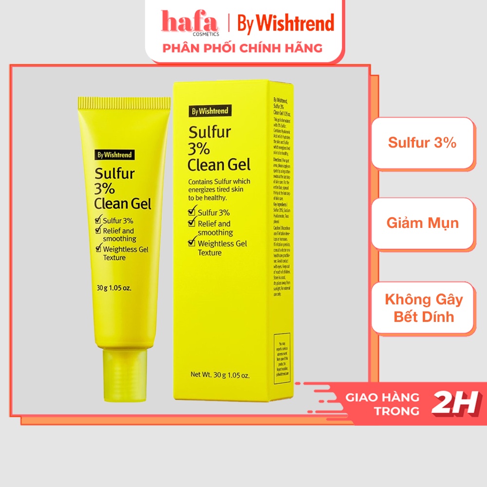 Gel hỗ trợ giảm mụn và ngăn ngừa mụn By Wishtrend Sulfur 3% Clean Gel 30g _ By Wishtrend Chính Hãng