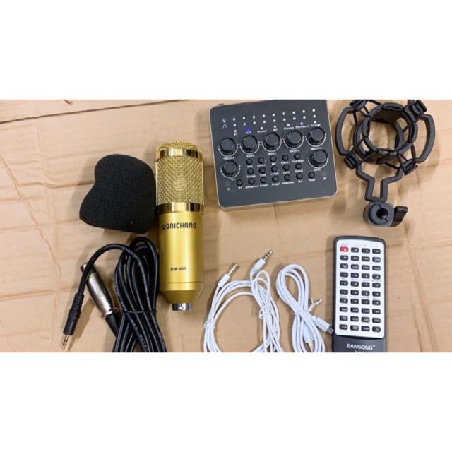 [Freeship toàn quốc từ 50k] Combo bộ thu âm đơn giản soundcard V10 mic BM900tặng tai nghe AKG ( 3 món).