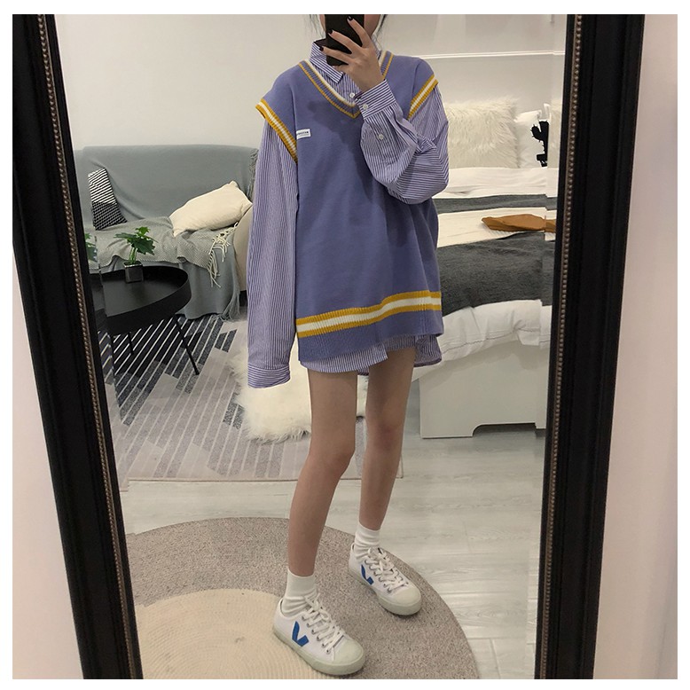 áo len nữ form rộng áo sweater gile nữ form rộng thời trang unisex ulzzang hàn quốc du lịch đi học phối áo đồng phục | BigBuy360 - bigbuy360.vn