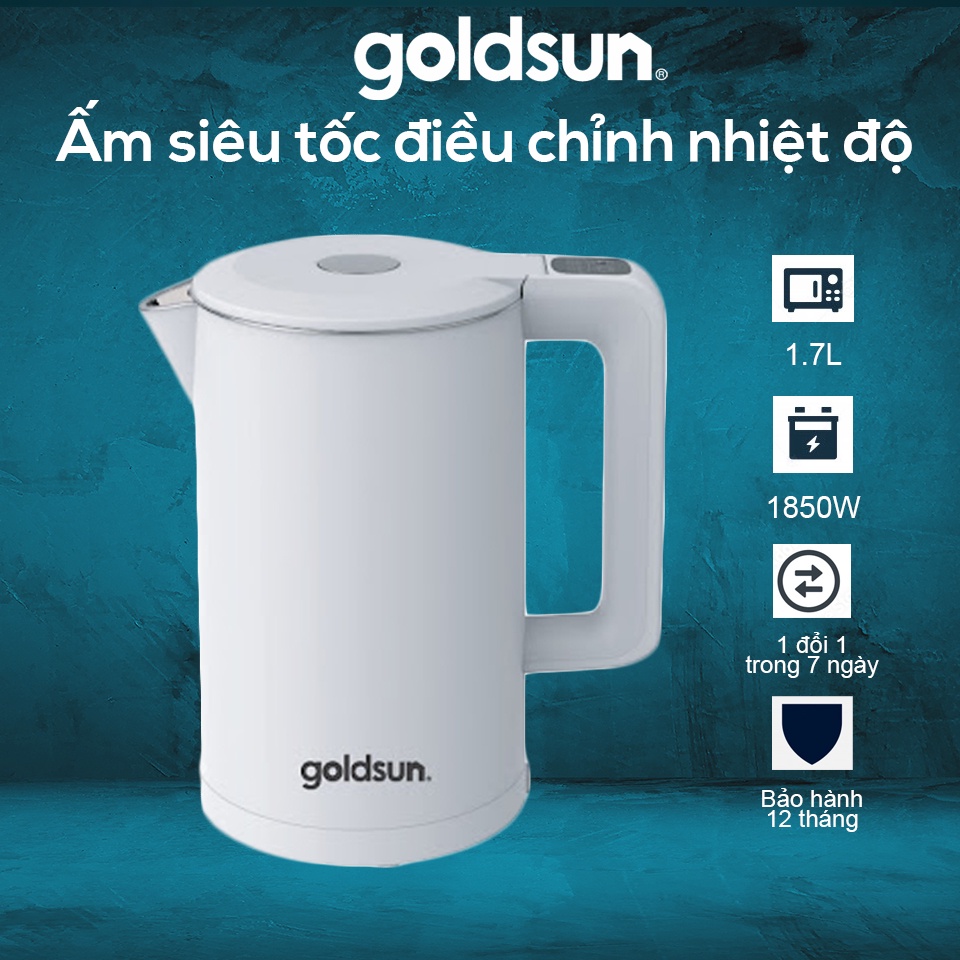 Ấm siêu tốc điều chỉnh nhiệt độ thông minh Goldsun GKT2642 dung tích 1.7 Lít - Hàng chính hãng, bảo hành 12 tháng