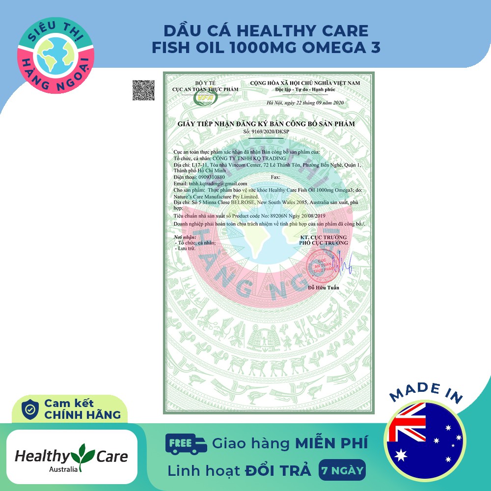 Dầu cá Fish Oil Healthy Care Omega-3 1000mg 400 viên của Úc