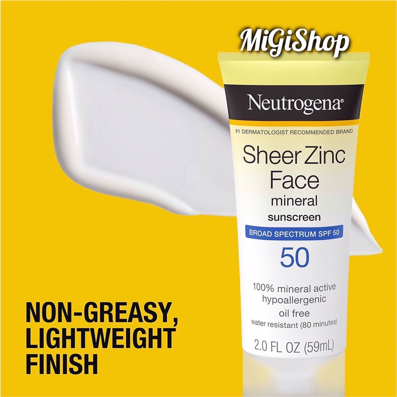 [Hàng Mỹ] Kem Chống Nắng Cho Da Mặt Neutrogena Sheer Zinc Face Mineral Sunscreen SPF50 59ml