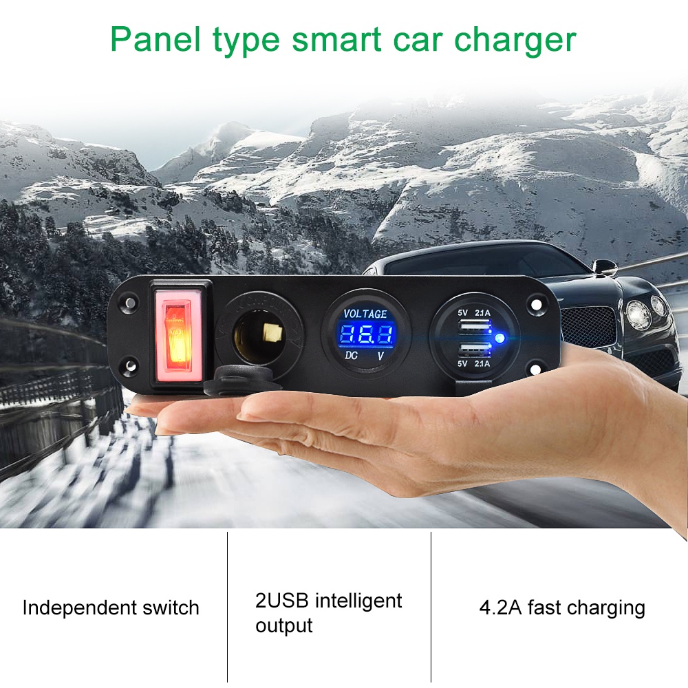 Tẩu sạc PECHAM 4 trong 1 có công tắc bật tắt 12V cho xe hơi