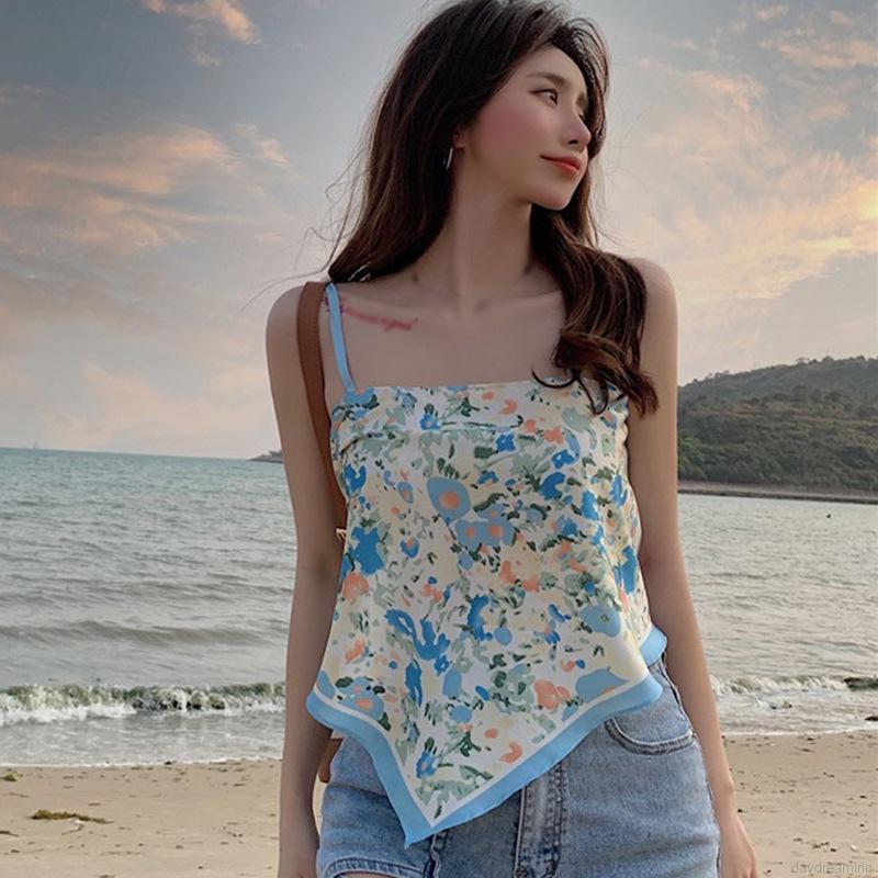 Áo croptop hai dây in họa tiết retro gợi cảm