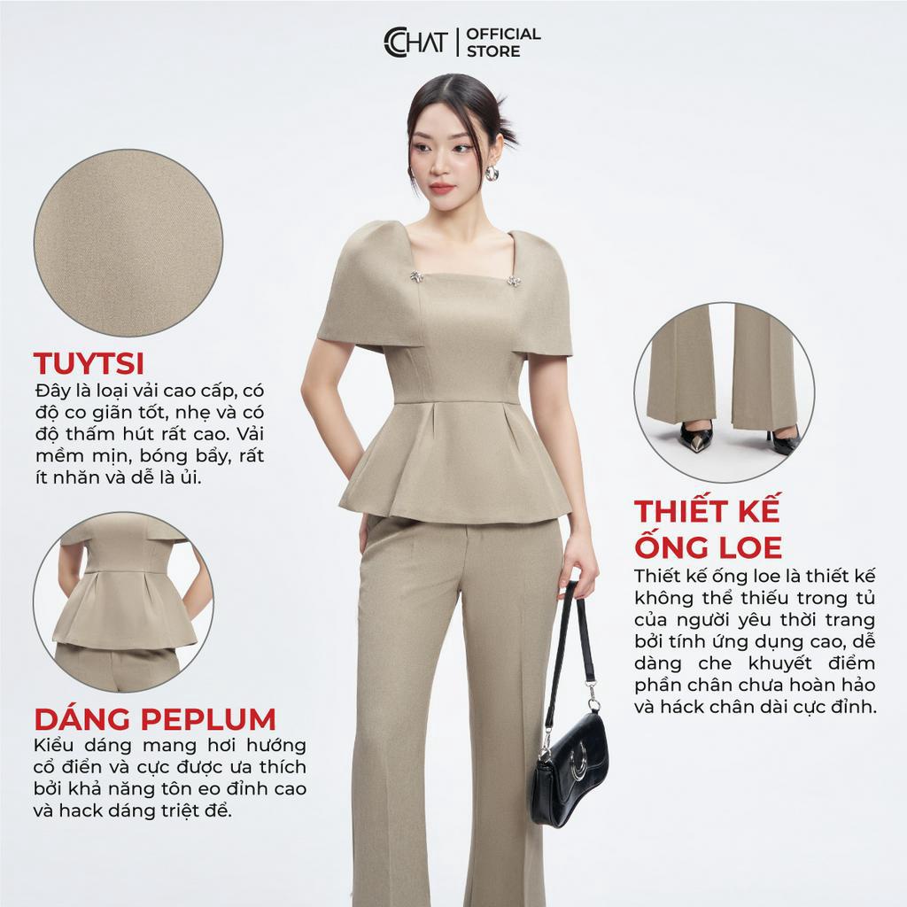Set Đồ Nữ 𝐂𝐂𝐇𝐀𝐓 Áo Peplum Quần Ống Vẩy Chất Tuytsi Cao Cấp Mềm Mịn 53BNS2001ET
