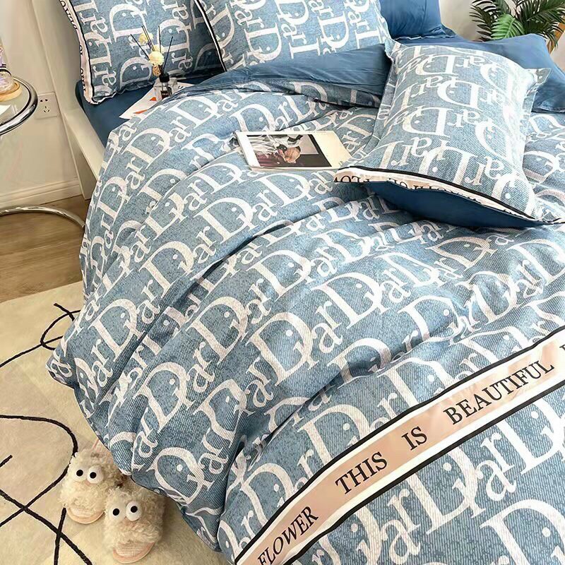 Bộ chăn ga gối Poly Dior xanh sang chảnh  - Miễn phí bo chun