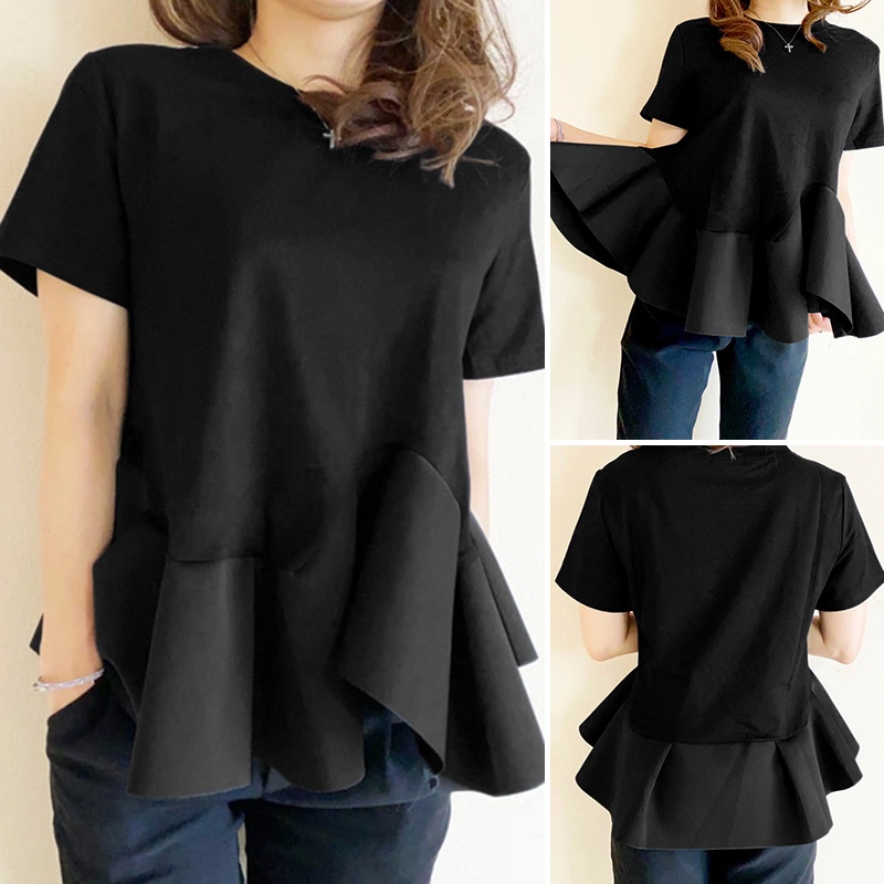 Áo tay ngắn ZANZEA cổ tròn vạt lệch thời trang cho nữ