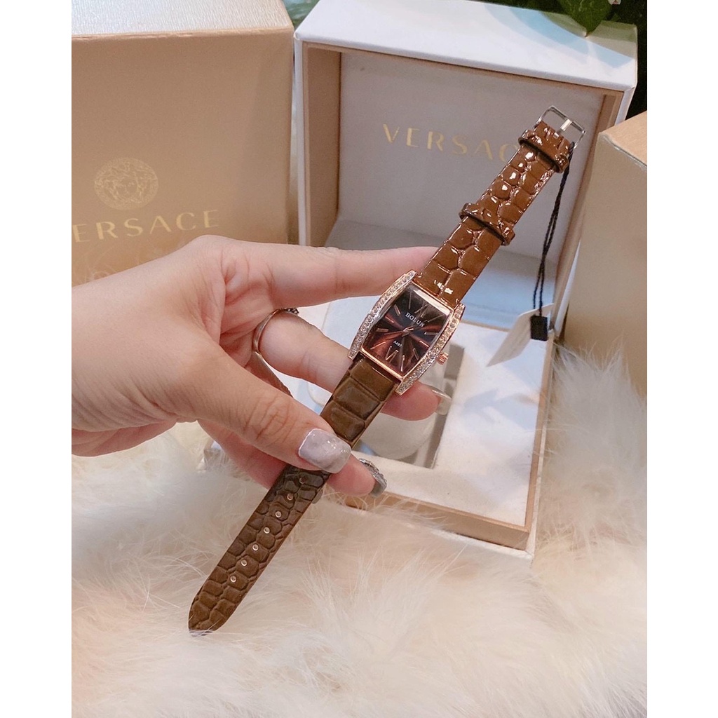 Đồng hồ nữ Bolun dây da,  mặt chữ nhật đính đá siêu xinh , bảo hành 12 tháng
