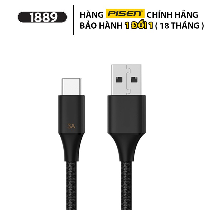 Cáp Sạc USB Type-C Sạc Nhanh 3A Chống Đứt Gẫy 1000mm - Cáp Sạc Pisen Quick Type-C 3A Braided 1000mm - TC10-1000