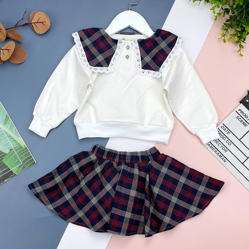 Bộ chân váy LITIBABY, áo nỉ trắng, size 2/8T. Chất nỉ đẹp, bền