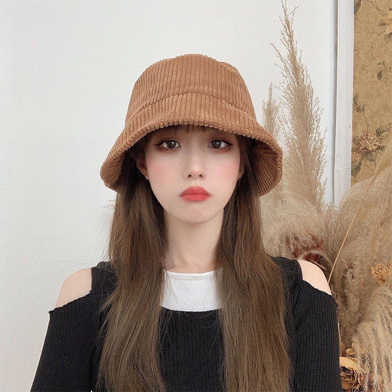 Mũ Bucket Chất Nhung Phong Cách Thời Trang Thu Đông Nhật Bản Dành Cho Nữ