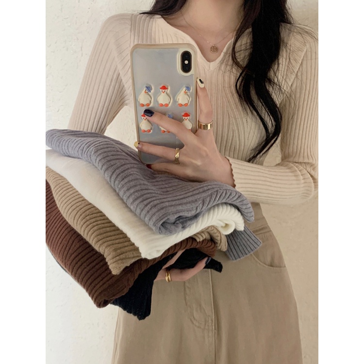 Áo len tăm nữ mỏng cổ V ôm body nhẹ nhàng