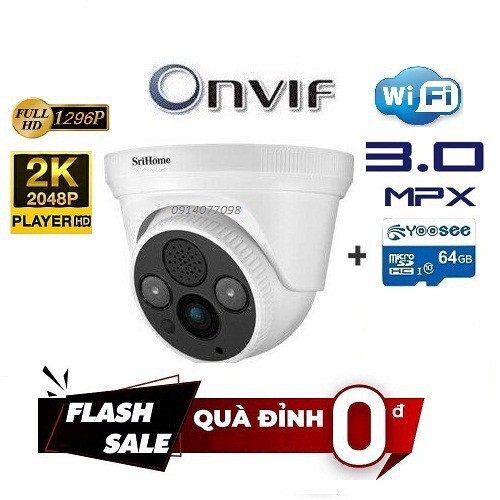 Camera Ip Wifi SriHome 2K Tặng thẻ 64G