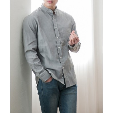 Áo sơ mi nam cổ trụ sọc trắng xanh