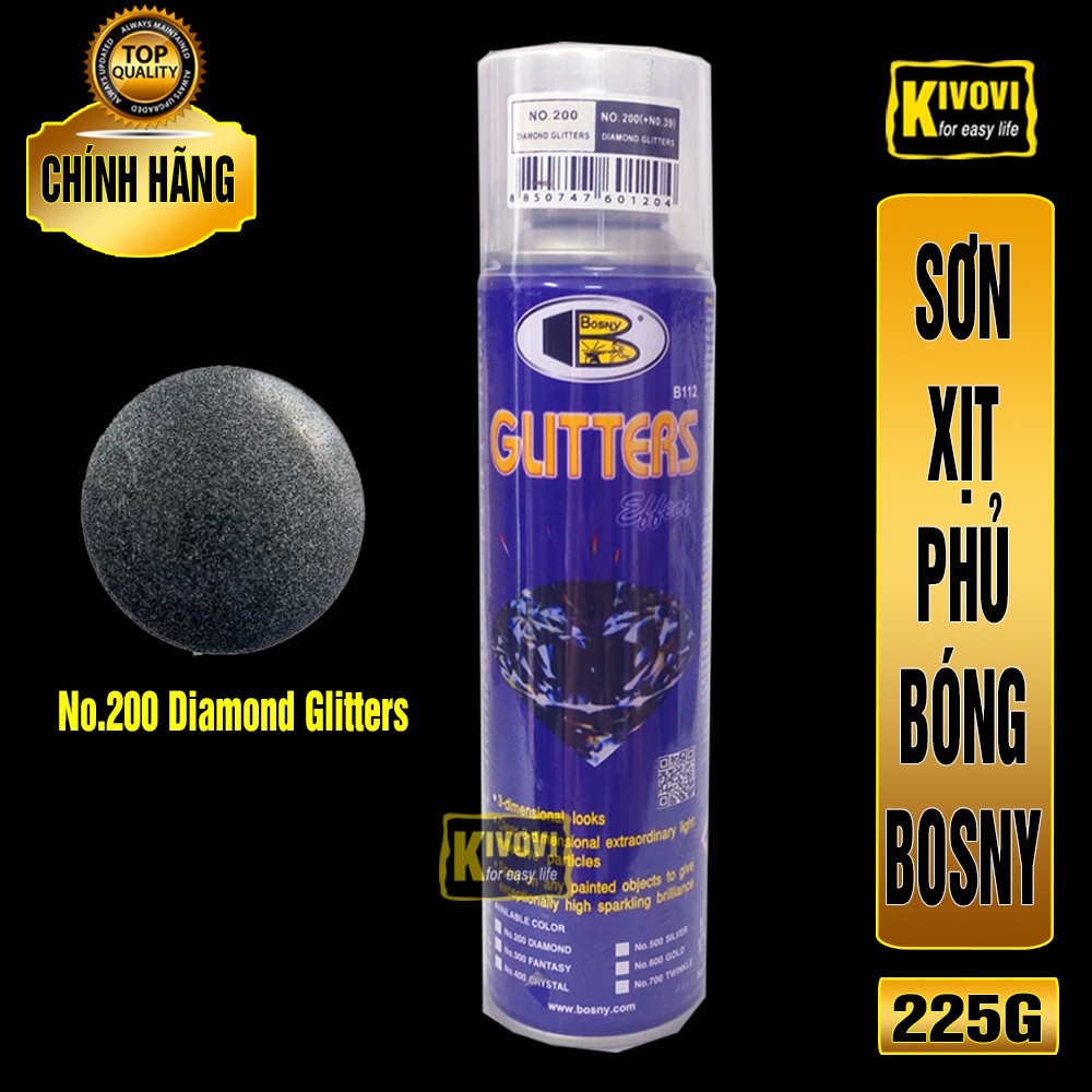 Sơn Xịt Phủ Bóng Hiệu Ứng Lấp Lánh Bosny Glitters No.200 (Kim Tuyến Kim Cương) Xe Máy , Mũ Bảo Hiểm,..- Kivovi