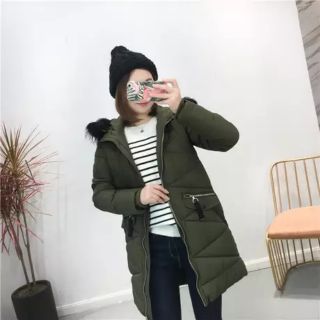 Áo phao dáng dài mũ lông xuất Hàn (có sẵn)
