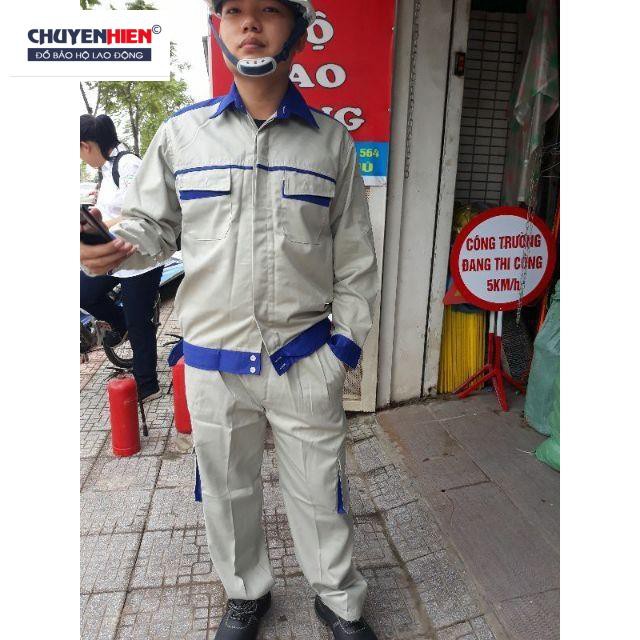Quần áo bảo hộ màu ghi phối xanh chất kaki 3.1 cho kỹ sư