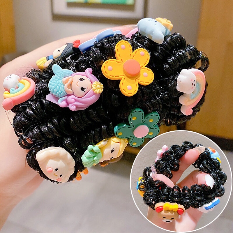 Set 2 Dây Buộc Tóc Đính Tóc Giả Xinh Xắn Cho Bé Gái