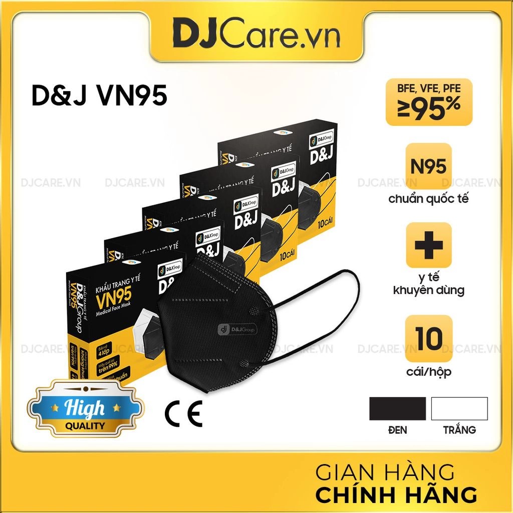 Khẩu trang N95 VN95 D&J (10 cái/ hộp) - ĐEN - HÀNG CAO CẤP FAMAPRO - BẢO VỆ HÔ HẤP - DJ - D&J CARE