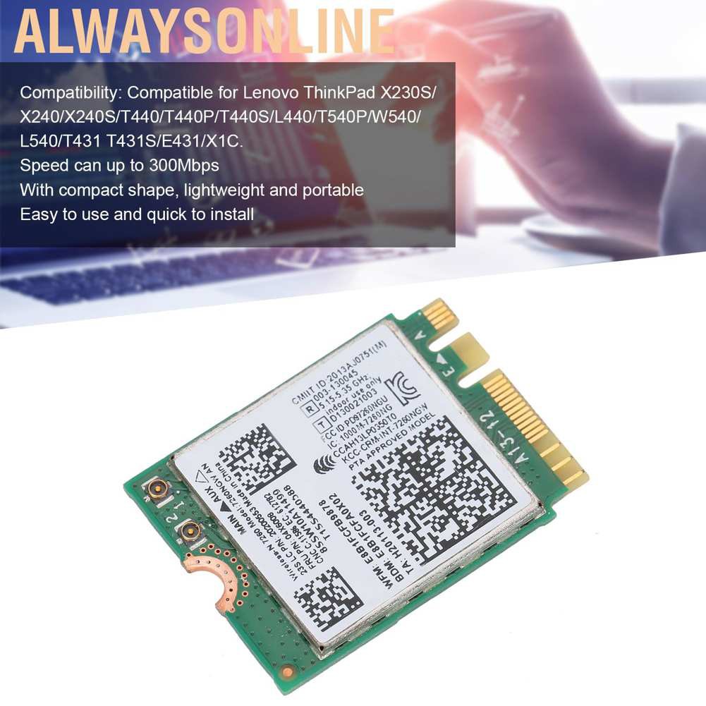 Card Mạng Không Dây 7260ngw An 2.4g / 5g 300mbps Wifi + Bluetooth 4.0 Ngff M.2 Dành Cho Lenovo Thinkpad X240 / X230S / T440S / T431