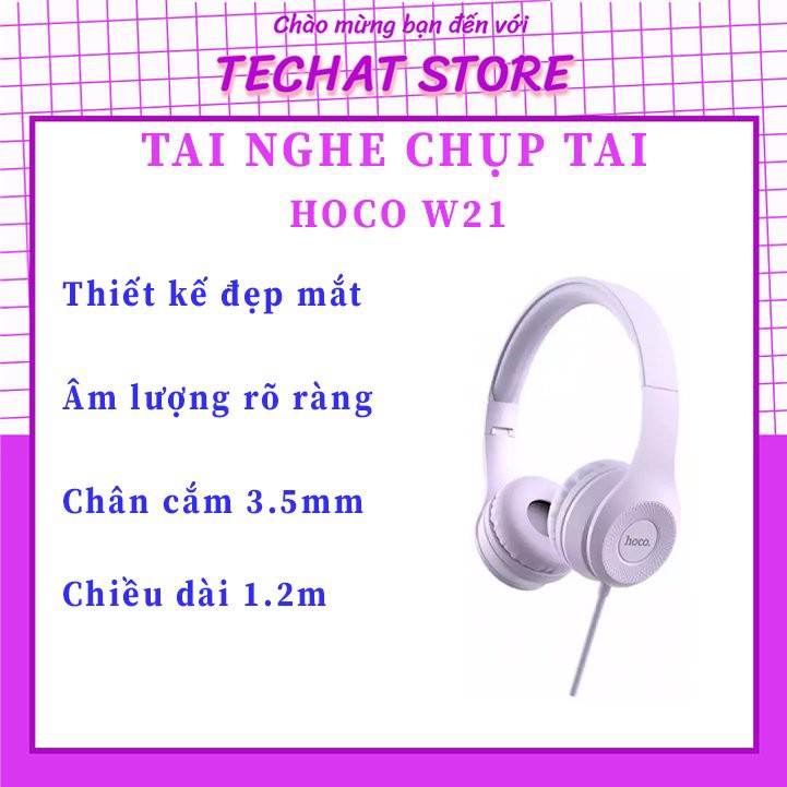 [SALE GIÁ SỐC] Tai Nghe Chụp Tai Hoco W21- 3 Màu Tím/Đen/Xám - Hàng Chính Hãng - TeChat