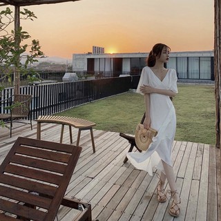 Đầm váy freesize trắng đuôi cá tùng bèo