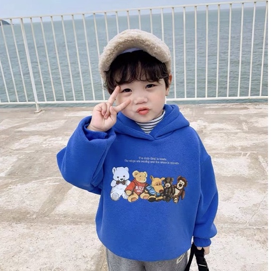 Áo hoodie unisex CON XINH form rộng nỉ nam nữ NHỮNG CHÚ GẤU thời trang thu đông cho trẻ em từ 4 đến 8 tuổi