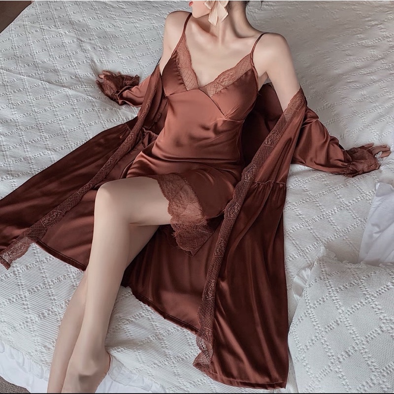 Váy Đầm Ngủ Lụa Sexy Cao Cấp 2 Dây Dáng Dài Kèm Choàng Siêu Quyến Rũ | BigBuy360 - bigbuy360.vn