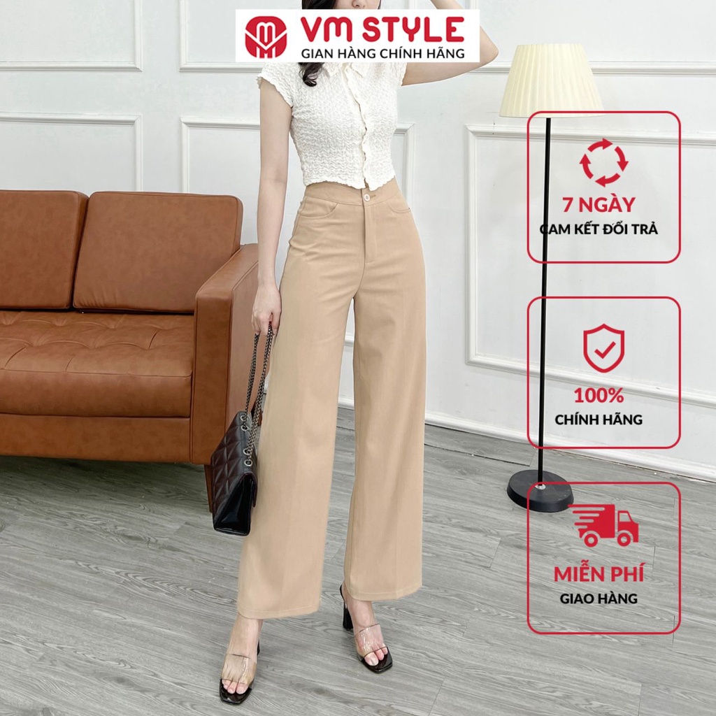 Quần tây nữ VMSTYLE cạp cao xếp ly ống rộng dáng suông công sở 09147- QTR00008