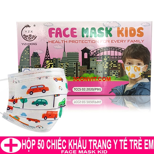 Hộp 50 chiếc khẩu trang y tế 4 lớp trẻ em
