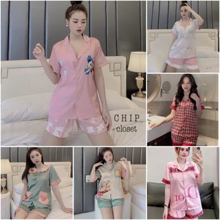 Bộ đồ pijama lụa 💖 bộ mặc nhà cao cấp bộ ngủ lụa thiết kế quần sooc chất liệu mát lịm cc006