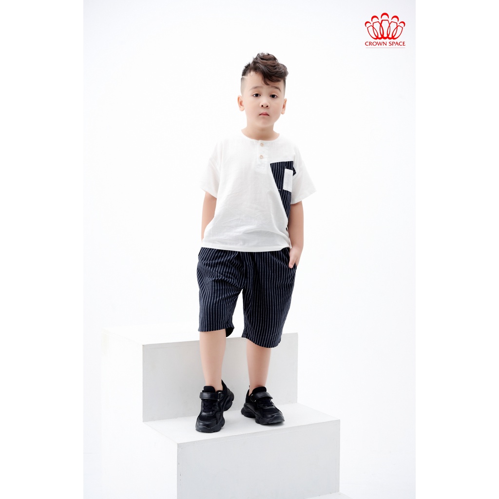 Bộ quần áo cộc đi chơi đi học cho bé trai Crown Space CKBS2920815 size 19-33kg thoáng mát lịch sự