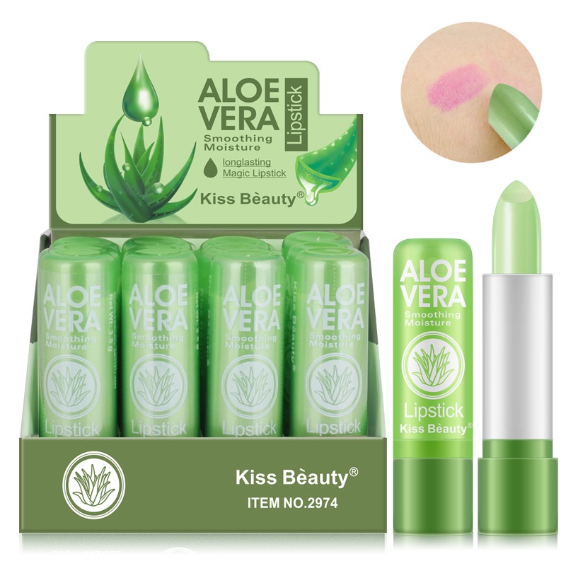 KISS BEAUTY Son Dưỡng Môi Chiết Xuất Lô Hội Thay Đổi Màu Theo Nhiệt Độ Dưỡng Ẩm Chống Nước Chống Khô Môi