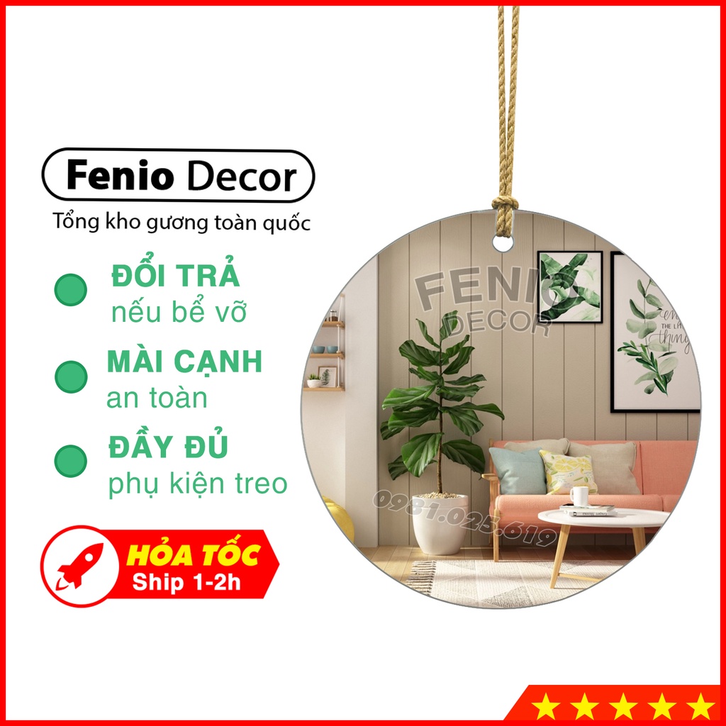 Gương treo tường decor hình tròn có dây thừng treo  gương trang trí bàn trang điểm phòng khách nhà tắm